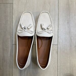Coach Women's Cream Leather Tassel Moccasins